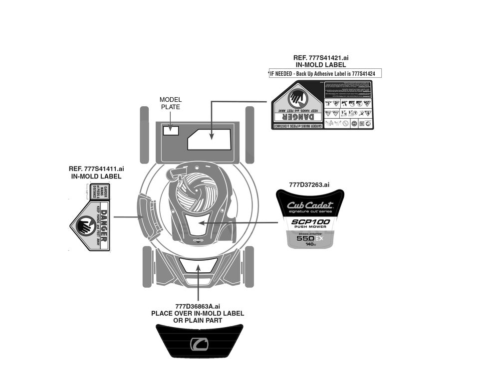 Label Map Diagram and Parts List for SCP100 (11AB9BE710)(2023) Cub Cadet Lawn Mower